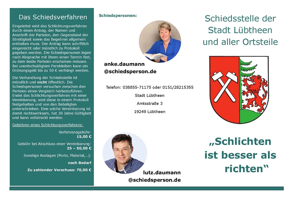 2025-05 Schiedsstelle Flyer 2025 Seite 1&nbsp;&copy;&nbsp;Schiedsstelle der Stadt Lübtheen und aller Ortsteile